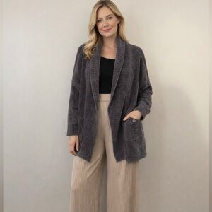 WHNM Open Knit Chunky Super Soft Charcoal Gray Cardigan Sz M